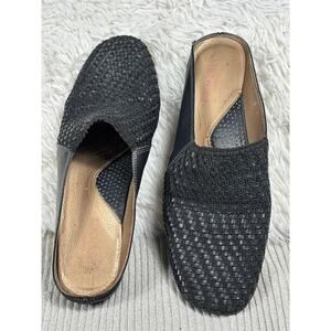 Meucci Woven Leather Mules Shoes Mens Size 8 Black Slip On Comfort Made In Italy